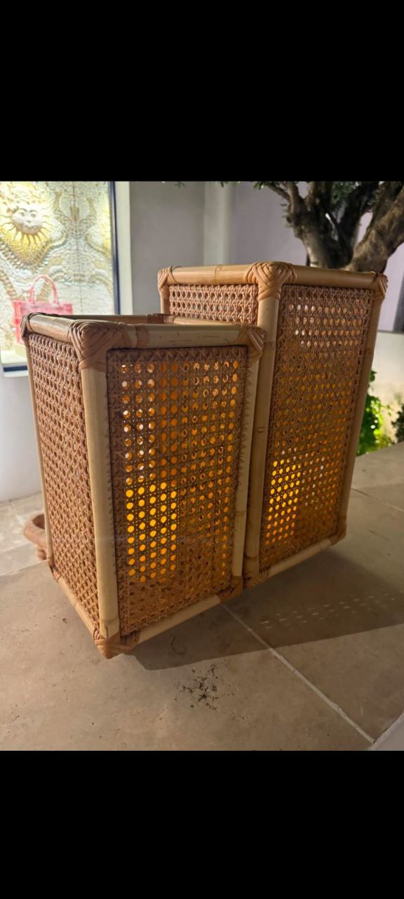 Rattan Cane Lantern Set